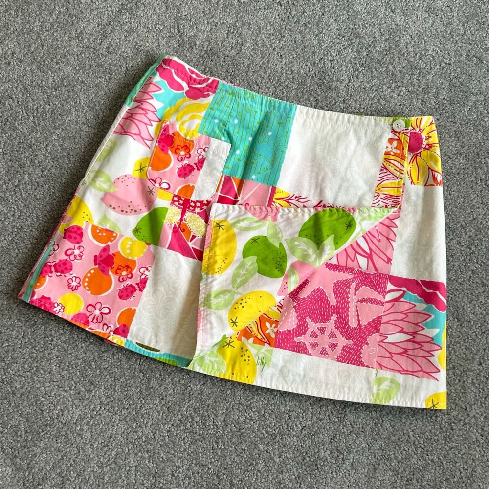 * Lilly Pulitzer Reversible Fruit Flower Print Mini Skirt 100% Cotton US 4 - I14
